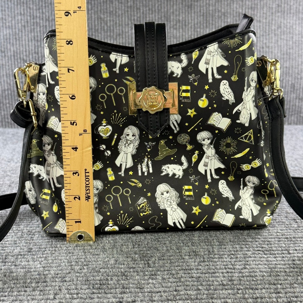Loungefly Harry Potter Chibi Characters Crossbody Bag Black Gold Anime Print - Picture 10 of 16